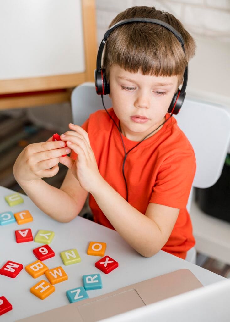 medium shot kid with headphones