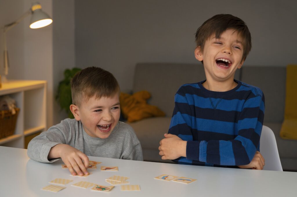 front view children playing memory game 1